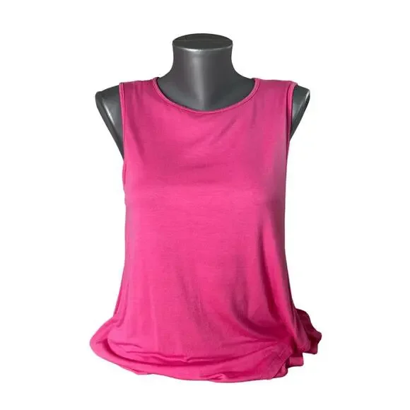 Bobeau Bright Pink Long Layered Sleeveless Tank Top Blouse Shirt Size Small - Picture 2 of 8